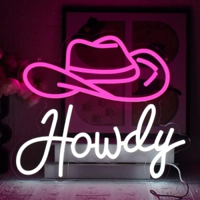 Imagen de UExnkj Y Letrero de neón LED Howdy Neon Sign Luz alimentada por USB con botón regulable adecuado para bares, fiestas, salas juegos, habitaciones señales iuminosas