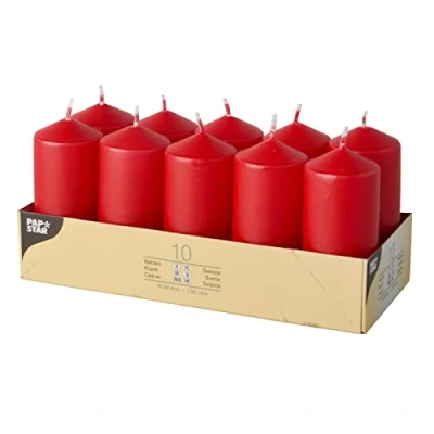 Imagen de Papstar velas, parafina, Rojo, 4 x 9 cm, 10 unidades
