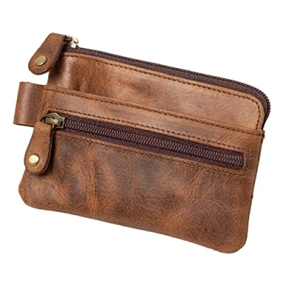 Imagen de Alassio 42242 Estuche para Llaves de Piel auténtica, Bolsillo con 2 llaveros, Compartimento Adicional Cremallera y Compartimentos, Organizador en marrón,