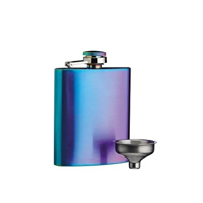 Imagen de BarCraft Petaca de Acero Inoxidable con Embudo Decantación, Acabado Iridiscente Arcoíris, 100 ml