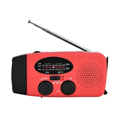 Imagen de ASHATA 3 en 1 Radio Solar portátil con Función de Linterna LED/Banco Energía Móvil, Multifuncional USB Altavoz Am/FM/WB (NOAA)(Rojo)