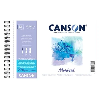 Imagen de Canson Álbum Espiral Microperforado, 13,5x21 cm, 12 Hojas, Montval Torchon, Grano Efecto Nube 270g