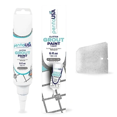 Imagen de PentaUSA lechada con Purpurina premezclada para juntas de azulejos, Juego brillante espátula (180 ml) (Plata)