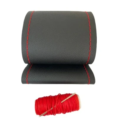 Imagen de 1neiSmartech Funda Universal para Volante de Coche, Piel sintética, Coser, con Aguja e Hilo Rojo, diámetro del 37 y 38 cm