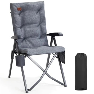 Imagen de EVER ADVANCED silla de camping plegable, respaldo ajustable en 4 posiciones hasta 150 kg, plegable 6 cm grosor, acolchada, con bolsillo lateral, soporte para bebidas, jardín