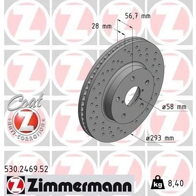 Imagen de ZIMMERMANN 530.2469.52 Disco de freno 293 28 7/5 5 114 ventilación interna, perforado revestido SUBARU: Levorg I