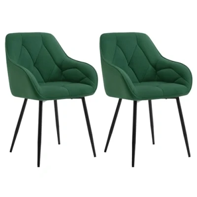 Imagen de WOLTU 2X Sillas de Comedor Cocina con Respaldo y Apoyobrazos Salon Moderno Patas Metálicas para Dormitorio Oficina, Terciopelo, Verde Oscuro, EZS02dgn 2