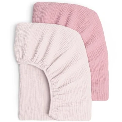 Imagen de Juego de 2 sabanas Cuna Ajustables para niños, Sabana Bajera 60x120 Algodon Muselina, 60 x 120 cm/70 140 cm, Viaje, Cama Auxiliar Rosa pálido
