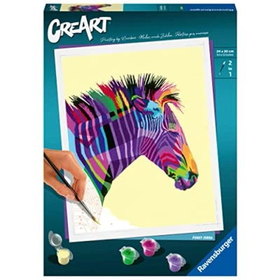 Imagen de Ravensburger CreArt Cebra, Kit para Pintar por Números, Contiene una Tabla Preimpresa 24x30 cm, Pincel, Colores y Accesorios, Juego Creativo Relajante Adultos 14+ Años