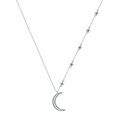 Imagen de collar de Plata ley S925, luna creciente y estrella, joyería con colgante circonita cúbica, larga, esterlina Zirconia cúbica Metal, Circonia