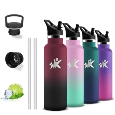 Imagen de Botella Agua Acero Inoxidable, 500ml Termica, sin BPA, Cantimplora Infantil con Pajita, A Prueba de Fugas, Doble Aislamiento, Inoxidable para la Escuela, Oficina