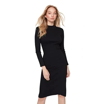 Imagen de Trendyol Vestido Tejido Ajustado con Cuello Alto para Mujer, Negro, L