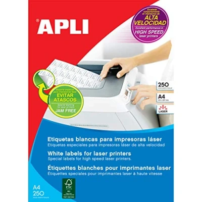 Imagen de APLI 2529 Etiquetas blancas imprimibles (210,0 x 148,0), adhesivo permanente 250 hojas