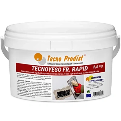 Imagen de Tecno Yeso RAPID de Prodist, (2,5 Kg) fraguado rápido. Ideal para sujeción marcos, reglas, cajas y tubos conducción eléctrica.