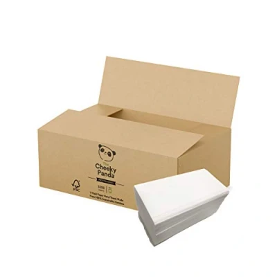 Imagen de The Cheeky Panda toallas de papel bambú con pliegue en V 3200 hojas (20 paquetes 160) mano 2 capas para dispensadores