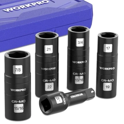 Imagen de WORKPRO Juego de Laves Impacto 5 Piezas, 1/2&quot; Vasos Doble Cabeza, Llaves con Barra y Caja, Para Tuerca Pernos