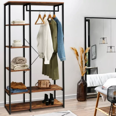 Imagen de IDMarket Vestidor para estantería, diseño industrial Hawkins madera oscura