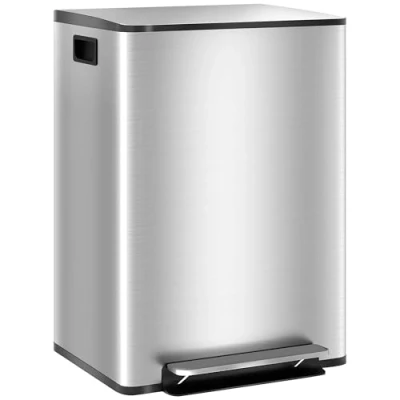 Imagen de HOMCOM Cubo de Basura Cocina con 2 Compartimentos 2x30L Papelera Acero Inoxidable Extraíble Pedal y Tapa Cierre Suave para Oficina Dormitorio Plata