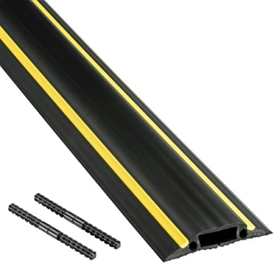Imagen de D Line FC83B/9M, Canaleta de suelo para cables, Pasacables suelo, Oculta cables y previene accidentes Cavidad = 30mm (anch.) x 10mm (alt.) 9 metro longitud Negro Amarillo