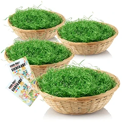 Imagen de com four® 4X Cestas de Pascua con Hierba Decorativa y Colores Huevo Verde Cesta Rafia (Conjunto marrón Natural 1)