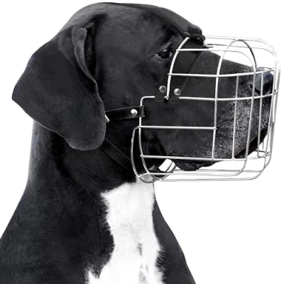Imagen de BronzeDog Bozal de Metal para Perro, Cesta Alambre, máscara Transpirable con Correas Cuero Ajustables, bozales Perros extragrandes (XL)