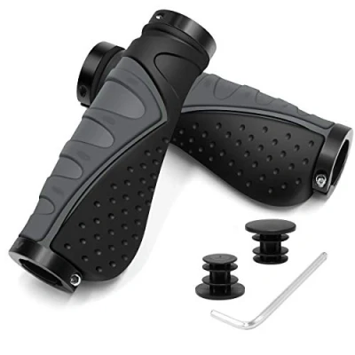 Imagen de REETEE Puños para Bicicleta Antideslizante Caucho Manillar Aluminio Doble Bloqueo de 22mm Mango Bicicleta, MTB Ergonomicos Montaña, Bici Plegable, Scooter (Gris)