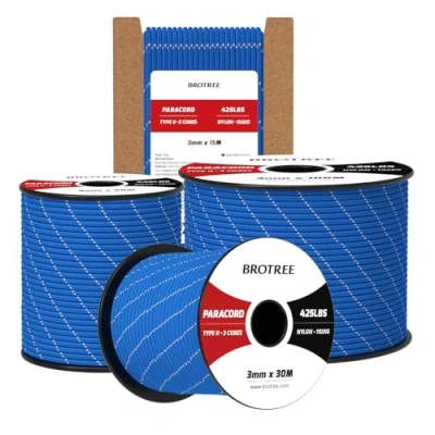 Imagen de Brotree Paracord 3mm 30M Cuerda 100% Nylon Tipo II 3 Hebras 425 para Exterior, Bricolaje 192 kg Carga de Rotura (Reflectante Azul Oscuro)