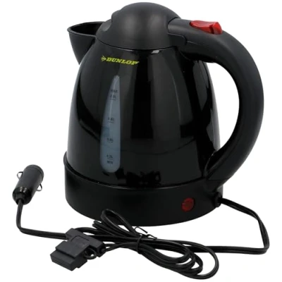 Imagen de Dunlop Hervidor de Agua 24V Calentador Electrico 0,8L Pava Electrica Portátil con Enchufe para Encendedor Eigarrillos Té, Café, Sopa y Fideos Negro