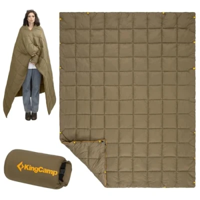 Imagen de KingCamp Manta de Camping con Botón,Ultraligera, Cálida, Viaje Bolsa Transporte Integrada,Impermeable,Multifuncional,para Camping,Viajes,Avión,Interior o Exterior,Pesca,Casa,Sofa