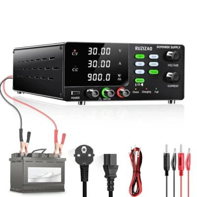 Imagen de RUZIZAO Fuente de Alimentación Regulable 30V 30A, 900W Alta Potencia Laboratorio CC con Botón Codificador Carga DC Baterías 6V 12V 24V Memoria Funcionalidad/OCP