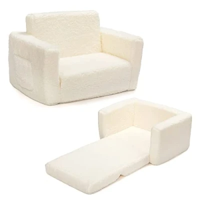 Imagen de BEJOY Sillón Infantil Sofá Cama 2 en 1, Convertible a Tumbona, Suave para Niñas y Niños, Día del Niño Cumpleaños, Blanco