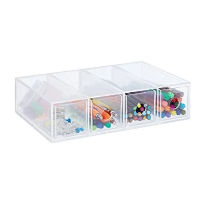 Imagen de Relaxdays Caja Plástico, Organizador de Escritorio, 6 x 25 17,5 cm, Horizontal o Vertical, Transparente