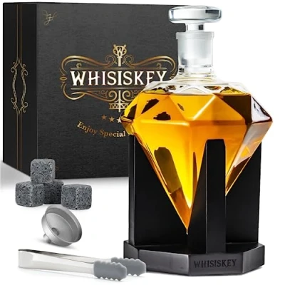 Imagen de WHISISKEY Decantador de Whisky Jarra 1000ml Set Regalo Regalos Originales para Hombres 4 Vasos Whiskey x 300ML, Piedras Whisky, Accesorios