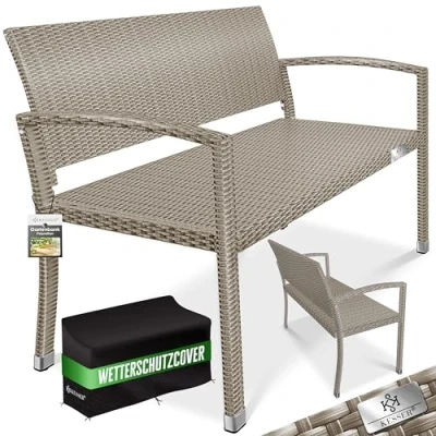 Imagen de KESSER® Banco de jardín polirratán 2 plazas, Resistente a la Intemperie, los Rayos UV y soporta hasta 320 kg, para balcón 125 x 62 90 cm, Muebles