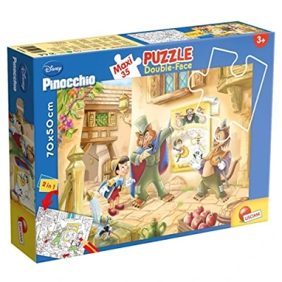 Imagen de Liscianigiochi Puzzle Maxi Floor para niños de 35 piezas 2 en 1, Doble Cara con reverso colorear Disney Pinocchio 48182
