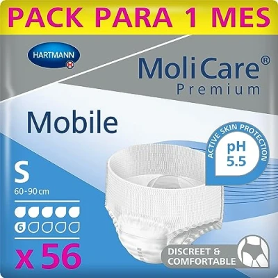Imagen de MoliCare Mobile: Pañales para Adultos con Incontinencia Severa, Ropa Interior Absorbente Hombres y Mujeres, talla S, 14 unidades Pack de 4