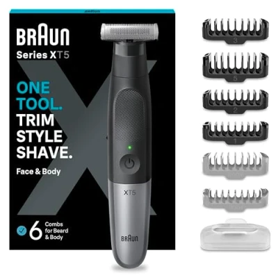 Imagen de Braun Series X Recortadora de Barba, Afeitadora Eléctrica hombre, Rasuradora para Rostro y Cuerpo, cortapelos maquina afeitar,Peine Bidireccional,Resistente Al Agua, XT5200, Negro