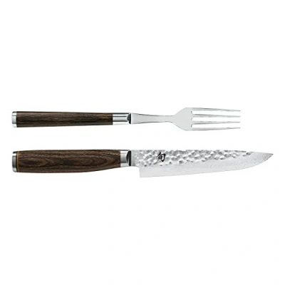 Imagen de KAI Shun Premier Tim Mälzer juego de cubiertos japoneses 2 piezas Tenedor 22 cm longitud total + Cuchillo para carne 25 Damasco 32 capas núcleo VG MAX