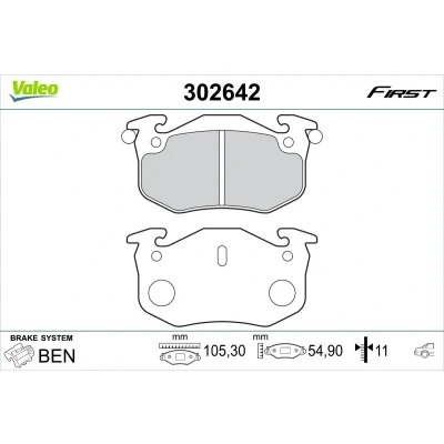 Imagen de VALEO 302642 Juego de pastillas freno Eje trasero excl. contacto avisador desgaste sin chapa antichirridos PEUGEOT: 206 Hatchback