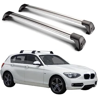 Imagen de Baca Coche para BMW 1 Series F20 Hatchback 2011 2018, Barras de Techo Coche, Portaequipajes, Superiorescon Rieles, Accesorios Coche,Black+Silver