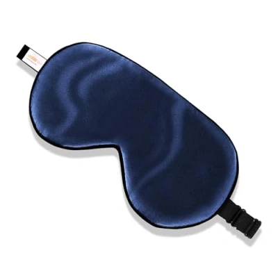 Imagen de ZIMASILK máscara de seda 100% natural para dormir con los ojos vendados, suave y ajustable bolsa (Azul Marino)