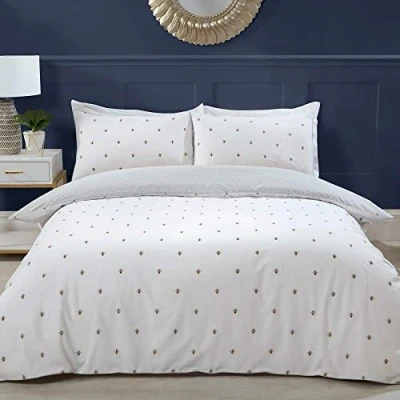 Imagen de Sleepdown 5056242749882 Bumble Bee Juego edredón y Funda de Almohada (220 x 260 cm), Color Blanco, Polialgodón, Matrimonio Grande