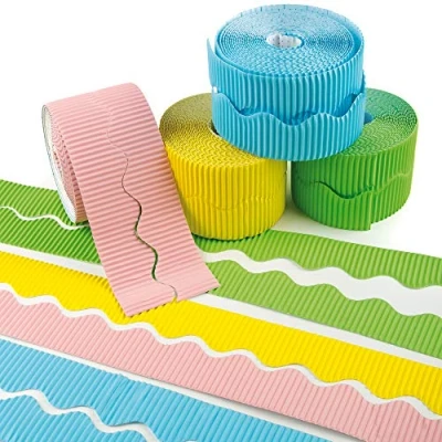 Imagen de Baker Ross EV772 Cenefas onduladas para decoración de aulas escolares y tablones anuncios (paquete 6), varios colores