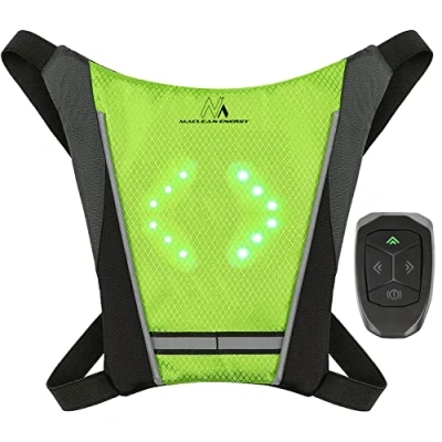 Imagen de Maclean MCE420 Chaleco de Seguridad con Indicador LED Indicadores Dirección Ajustables Control Remoto Runner Ciclismo USB Recargable Bicicleta Tamaño Universal