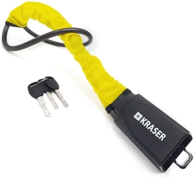 Imagen de KRASER KR882Y Antirrobo Coche Bloqueo Inmovilizador Volante Cinturon, Cable Acero Flexible Más Visible, Cerradura con Disco Antitaladro, Universal para Auto Furgoneta Caravana