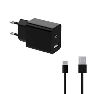 Imagen de Cargador De Red Ksix, 12w + Cable 1 M Usb A C, Negro