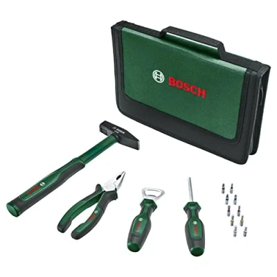 Imagen de Bosch Home and Garden Easy Starter Juego de Herramientas Manuales, 14 Piezas Kit Básico para Tareas Básicas del Hogar y Bricolaje, Alicate Combinado, Destornillador, Cúter