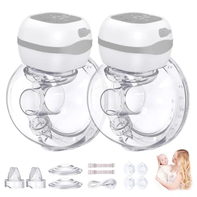 Imagen de Jheppbay Sacaleches Electricos Manos Libres Ligero Extractor de Leche Materna Portátil, Sin BPA, Pantalla LCD, 3 Modos y 12 Niveles, con Brida 21/24mm, 2 Piezas