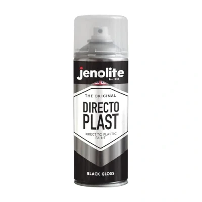Imagen de JENOLITE Directoplast Pintura en aerosol brillante NEGRO 400ml multisuperficie Para todo tipo de plástico No se requiere imprimación RAL 9005