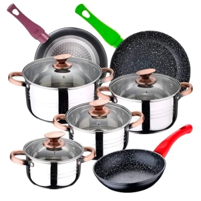 Imagen de Bateria de cocina 8 piezas SAN IGNACIO Nona, acero inoxidable, con juego sartenes (18/22/26 cm) Jolie aluminio forjado